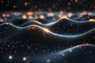 Poster - Stunning abstract waves illuminated by glowing particles in darkness create a mesmerizing visual experience