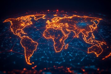 Aufkleber - Global network visualization with bright connections illuminating major cities across continents