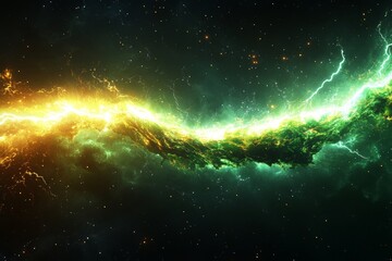 Aufkleber - Celestial nebula with vibrant green and golden hues showcasing cosmic energy in deep space