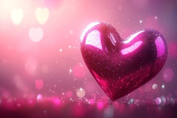 Poster - Shimmering pink heart sparkling against a soft blurred background conveying feelings of love and affection