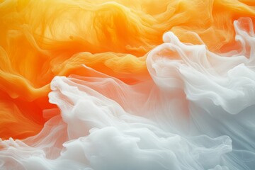 Aufkleber - Vibrant orange and white abstract artwork with fluid shapes blending together in an expressive composition