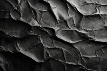 Poster - Crumpled black paper texture displaying intricate patterns and shadows in natural light