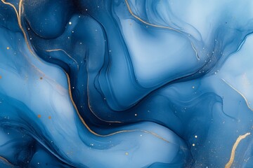 Fototapete - Beautiful abstract blue artwork with flowing patterns and golden accents creates a calming and elegant design for modern decor