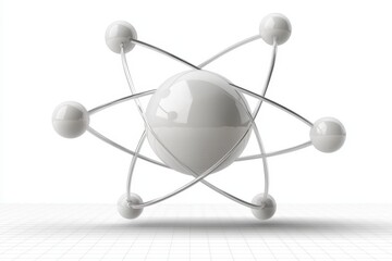 Poster - Model of a simple atom with electrons orbiting around the nucleus in a clean, bright space