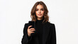 © Stefan - White Female Photographer in Stylish Outfit Holding Smartphone and Taking Candid Photo, Isolated on White Background, Generated AI