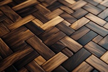 Poster - Beautifully crafted wooden parquet flooring showcasing intricate patterns and rich textures in warm tones and shades