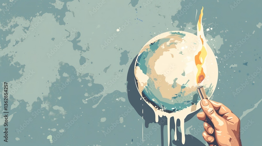 Conceptual illustration depicting planet Earth melting and burning ...