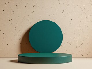 Poster - Sustainable Design Minimalism Eco-Chic Deep Teal Circular Podium Showcasing Contemporary Brand Storytelling in Recycled Texture Environment