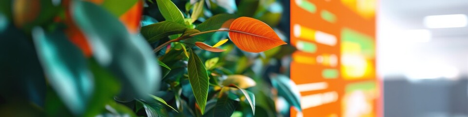 Aufkleber - Vibrant Green Tech Meets Nature Sustainable Digital Innovation in Renewable Energy Analytics with Organic Leaf Foreground - Eco-Intelligent Performance Visualization