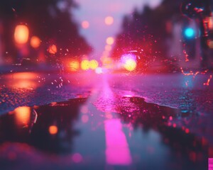 Aufkleber - Cyberpunk Urban Dreamscape Neon-Infused Rainy Street Reflection Capturing Atmospheric Cyberpunk Aesthetics and Moody Digital Visual Storytelling