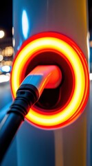 Aufkleber - Neon Urban Mobility Electric Vehicle Charging Innovation - Sleek Sustainable Technology Illuminating Future Transportation Infrastructure
