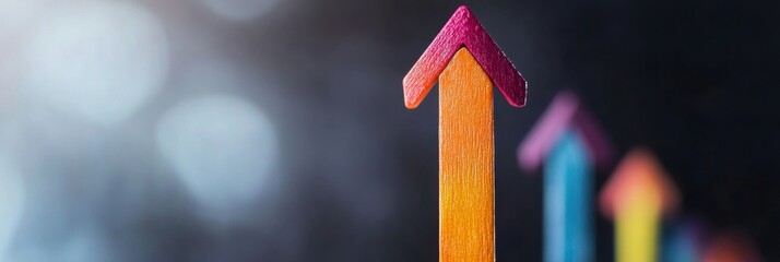 Poster - Gradient Tech Growth Vibrant Upward Arrow Visualization Symbolizing Digital Transformation, Market Innovation, and Strategic Business Evolution