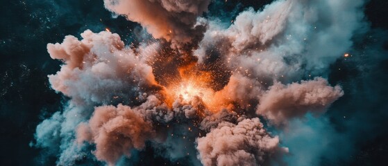 Aufkleber - Cosmic Industrial Symphony Dynamic Explosion Visualization Merging Celestial Aesthetics with Cutting-Edge Digital Art - Immersive Visual Storytelling for Tech and Creative Sectors