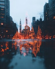 Leinwandbilder - Futuristic Urban Analytics Digital Cityscape Reflection Revealing Innovative Economic Visualization with Immersive Technological Data Mapping and Metropolitan Transformation