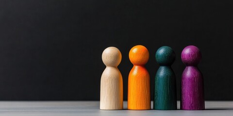 Poster - Inclusive Leadership Visualization Minimalist Wooden Diversity Figures Representing Multicultural Organizational Empowerment and Collaborative Workplace Innovation