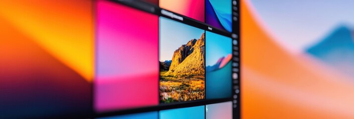 Leinwandbilder - Immersive Digital Storytelling Vibrant Multimedia Montage Showcasing Cinematic Color Grading, Creative Content Production, and Next-Gen Visual Narrative Techniques
