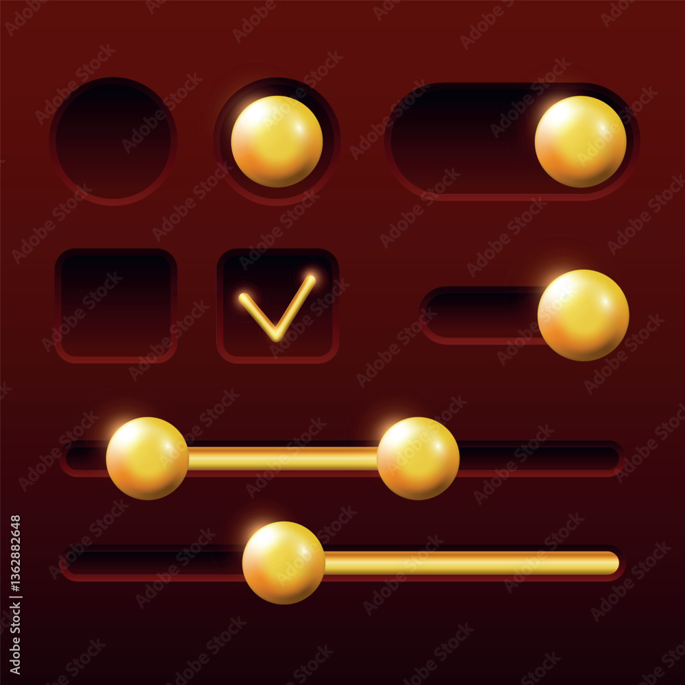 User interface design elements. Toggle button, Radio button and ...