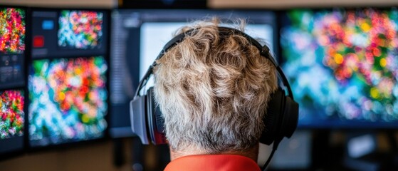 Poster - Immersive Digital Workspace Next-Gen Professional Monitoring with Ergonomic Audio Tech - Hybrid Work Visualized Through Multiscreen Command Center Experience