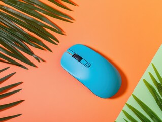 Leinwandbilder - Vibrant Minimalist Tech Accessory Sleek Blue Wireless Mouse on Color-Block Background, Embodying Modern Workspace Ergonomics and Creative Digital Lifestyle
