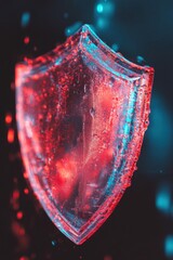 Fototapete - Futuristic Digital Shield Immersive Cybersecurity Visualization with Neon Liquid Glass Texture - Enterprise Resilience and AI-Powered Network Protection