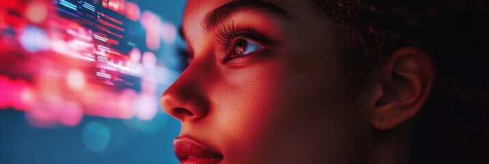 Fototapete - Cybernetic Vision Next-Gen Digital Transformation Portraying AI-Powered Professional Empowerment through Futuristic Aesthetic and Immersive Tech Visualization