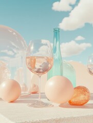 Aufkleber - Summer Solstice Soft Luxury Ethereal Wine and Pastel Spheres - Minimalist Lifestyle for Premium Beverage Branding and Creative Marketing