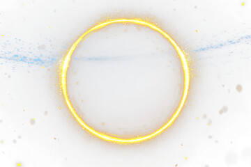 Wall Mural - glowing golden circle, cosmic dust, dark background.