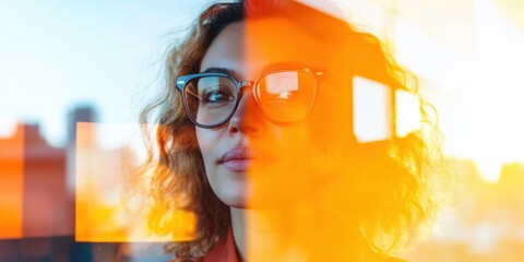 Aufkleber - Empowered Professional Vision Dynamic Gen Z Female Leadership Portrait with Futuristic Color Blocking - Innovative Workplace Creativity and Personal Branding Narrative