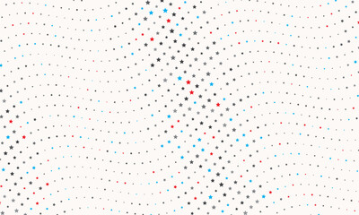 Poster - Abstract wave background with 5-pointed stars. Gray, blue and red colors stars in waves over white background.