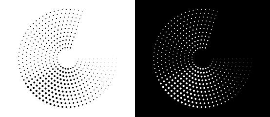 Fototapete - Modern abstract background. Halftone dots in circle form. Letter C like logo, icon or design element. Black dots on a white background and white dots on the black side.