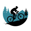 © mdjobayerhosen - A cyclist wearing a helmet riding a mountain bike on a rough path logo vector isolated white background