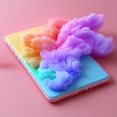 Poster - Pastel Rainbow Fluffy Smoke on Phone