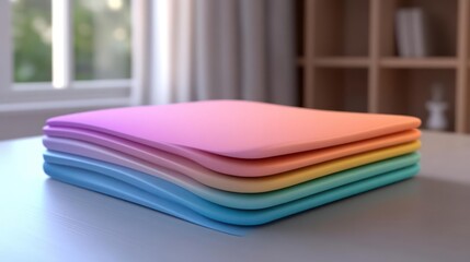 Poster - Pastel Layered Squares on Light Blue Surface