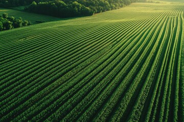 Aufkleber - Stunning aerial view of green crop rows creating perfect symmetry in natural light Generative AI