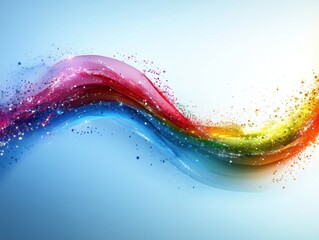 Wall Mural - vibrant rainbow spectrum wave with sparkling particles on light blue background abstract art design