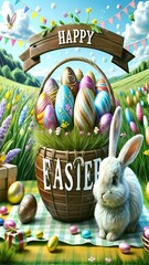 Wall Mural - cute easter bunny with his eggs