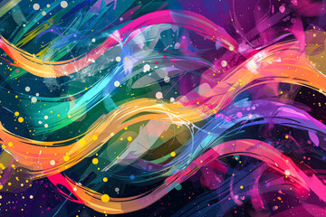 Wall Mural - colorful, abstract painting with a wave-like pattern. the colors are bright and vibrant, and the bru