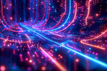 Wall Mural - this image captures a vibrant and intricate depiction of futuristic neon circuits glowing with energ