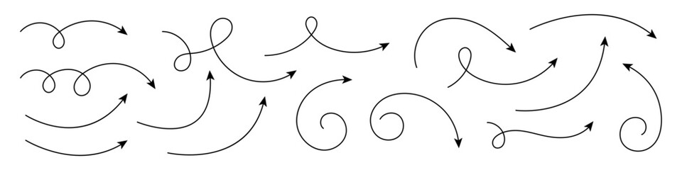 Wall Mural - Hand drawn curved arrows with thin line. Set of hand drawn arrows.