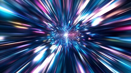 Wall Mural - Abstract lights speed through space, creating a colorful, energetic vortex with a bright center
