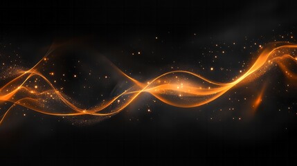 Wall Mural - Golden waves sparkle with dots on a dark background