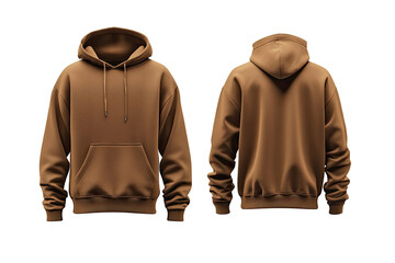 front and back view of a light brown hoodie. detailed mockup of a casual, comfortable sweatshirt wit