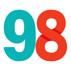 Wall Mural - bold colorful number 98, the number 98 is shown in bold colors, perfect for various design projects.