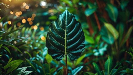 Wall Mural - exploration of vibrant green foliage under golden sunlight at a serene tropical garden during aftern