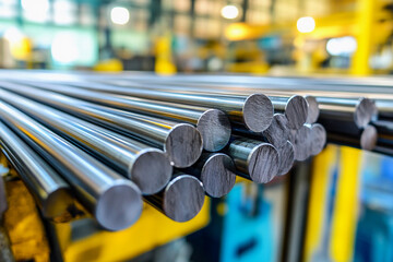 Fototapete - Metal rods arranged in a factory setting for manufacturing Generative AI