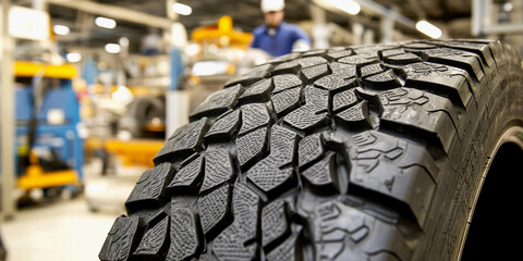 Aufkleber - Close-up view of tire manufacturing process in factory setting Generative AI