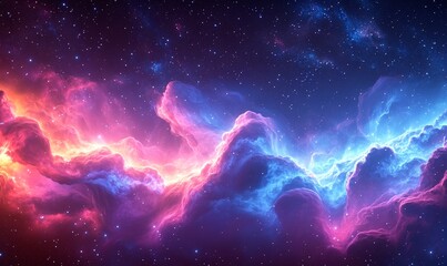 A breathtaking cosmic landscape of vibrant pink and blue nebulae, scattered with countless twinkling stars. A mesmerizing celestial scene.