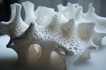 Fototapete - Intricate white 3D printed structure showcasing organic forms and unique textures in a contemporary art installation