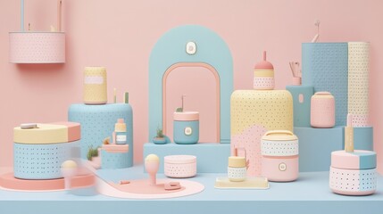Wall Mural - Colorful Pastel Arrangement of Modern Decorative Objects