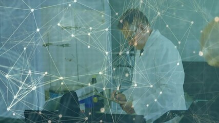 Canvas Print - in laboratory, scientist working with network connections and animation data processing
